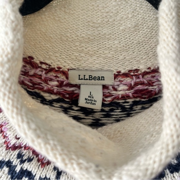 L.L. Bean Cotton Ragg Sweater, Funnelneck Pullover Fair Isle large - Picture 3 of 8